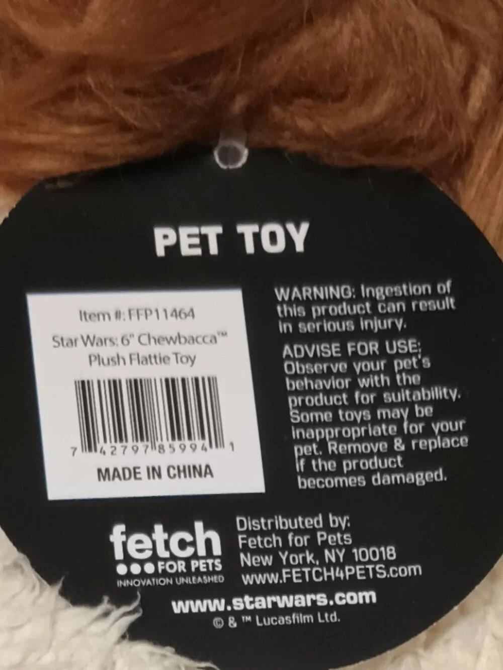 HTF~ Disney Star Wars Chewbacca Plush Flattie Dog Toy With a Squeaker & Crinkles